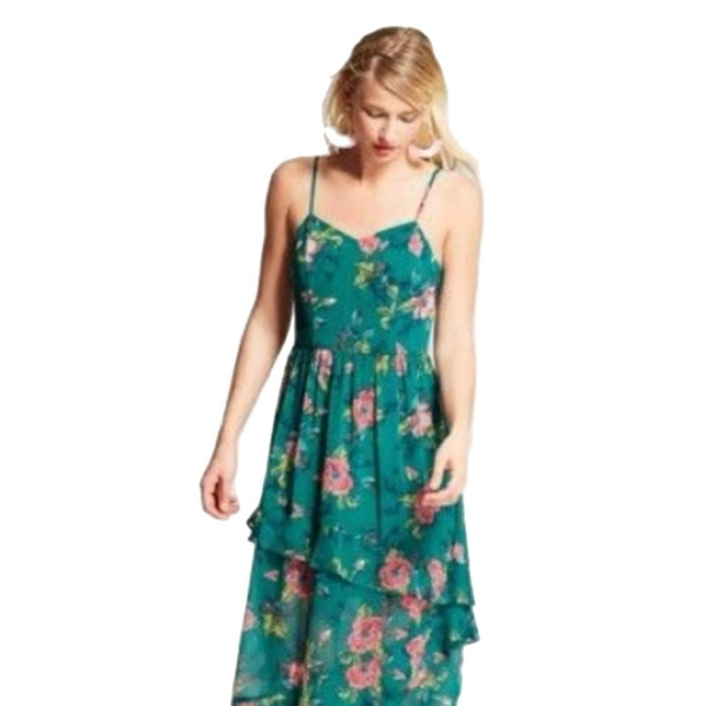 Teal Green Floral Maxi Dress - Picture 2 of 7